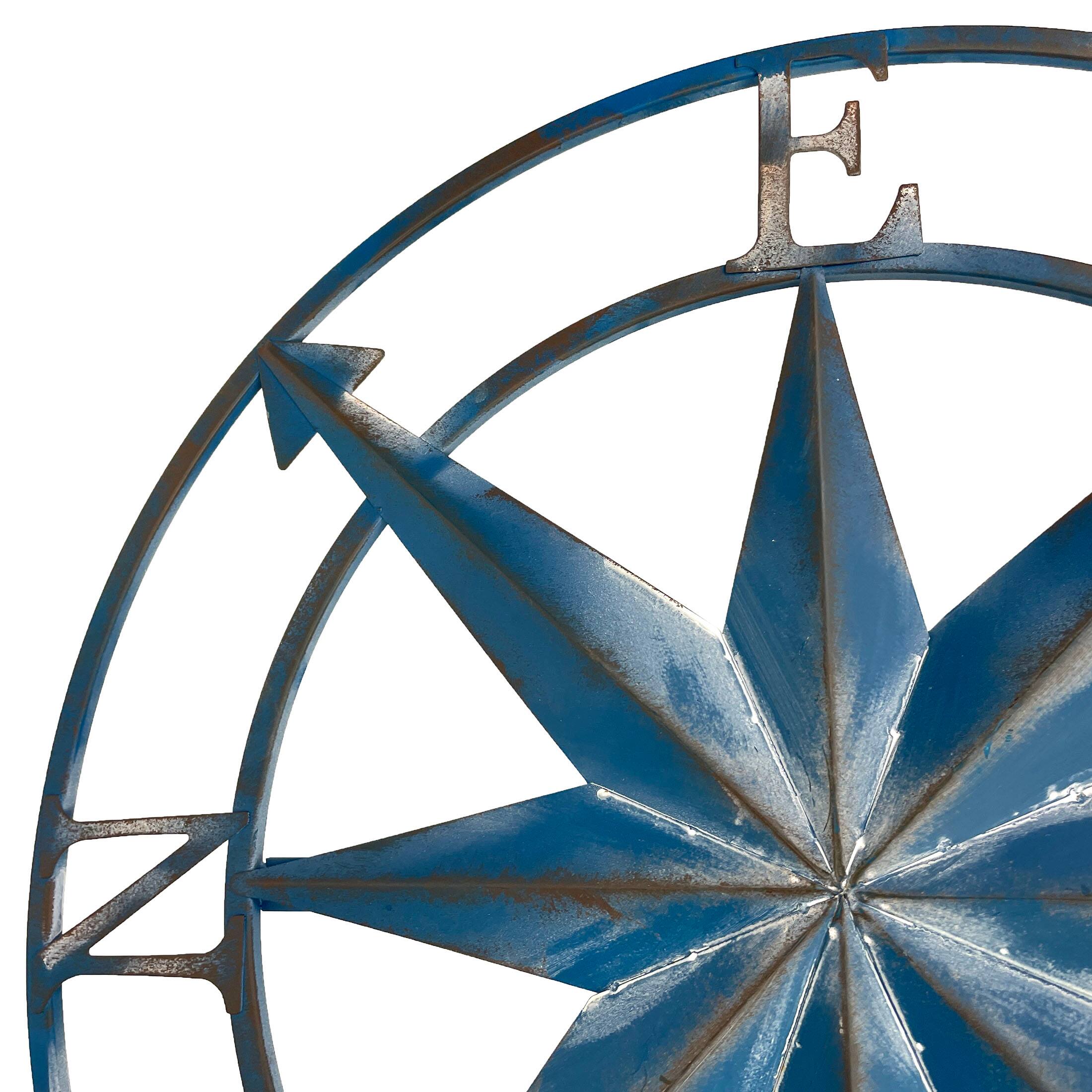 Alt View 2. Zeckos - 20 Inch Distressed Metal Compass Rose Nautical Wall Decor Indoor Outdoor, Blue - Blue.