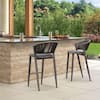 Front. PURPLE LEAF - Outdoor Bar Stool Set of 2 Rattan Bar Stools with Back Metal Bar Height Stool Outdoor Bar Chair for Garden Kitchen - Grey-Bar Height.