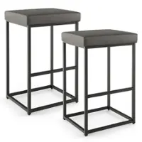 Costway 30" Barstools Set of 2 Upholstered Bar Height Chairs PU Leather w/Footrest - Grey + Black - Front_Zoom