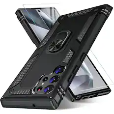 Front. Kitcheniva - Shockproof Phone Case With Tempered Glass For Samsung Galaxy S21 FE Black - Black.