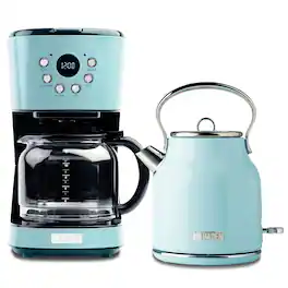 Haden - 12 Cup Coffee Maker & Heritage 1.7L Electric Kettle, Chrome - Turquoise