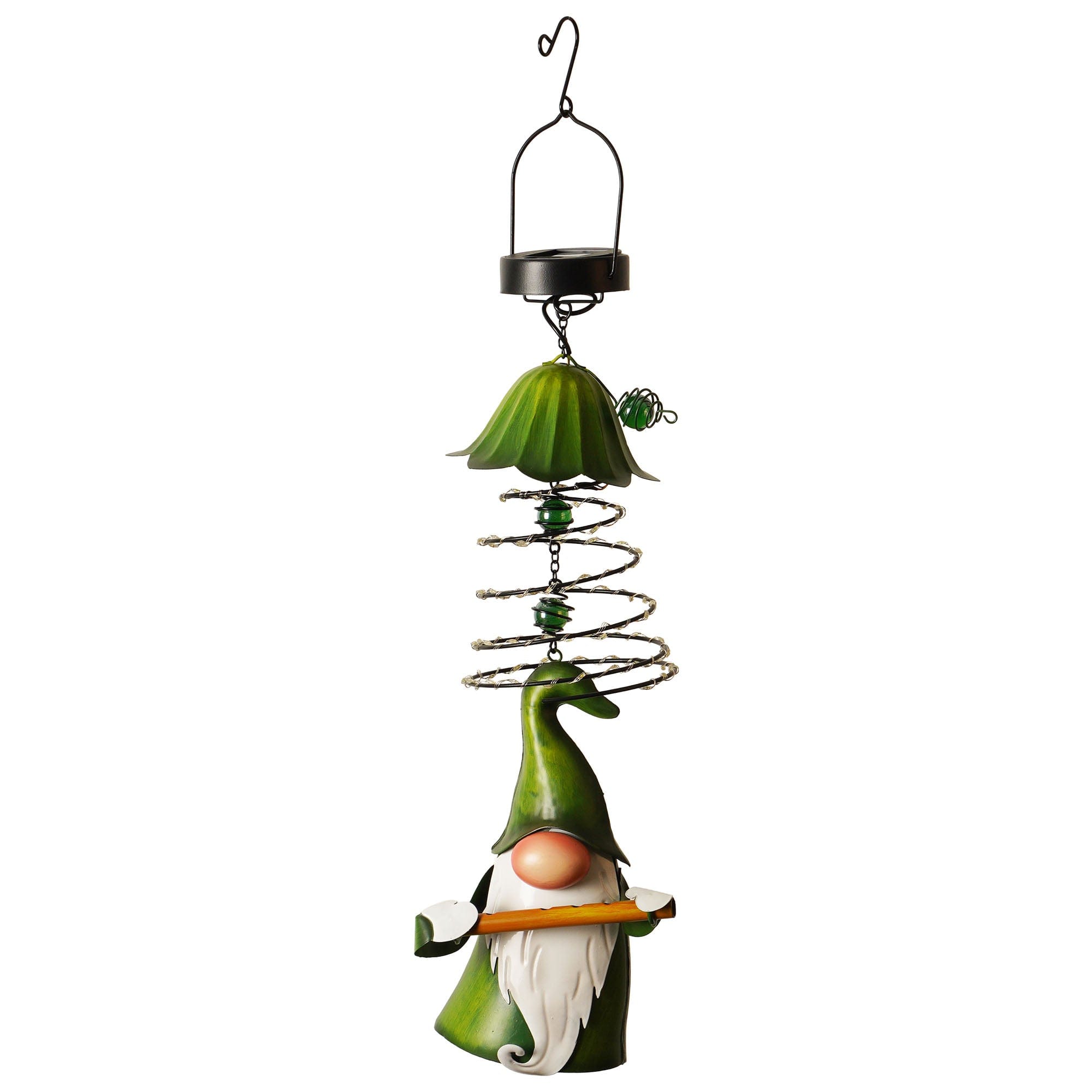 G128 - Solar Garden Gnome Hanging Outdoor Decoration with Flute LED Changing Lights - Colorful