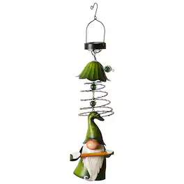 G128 - Solar Garden Gnome Hanging Outdoor Decoration with Flute LED Changing Lights - Colorful