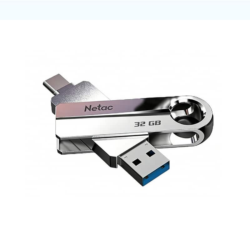 Netac - US16 32GB USB 3.2 Dual Interface Flash Drive, USB-A & USB-C, Up to 150MB/s Read, Metal Design - Silver