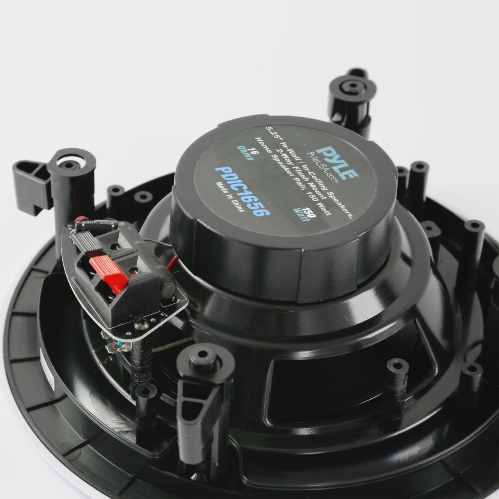 5.25 Ohms  
16 Home  
2 In-Wall Speaker  
Way PyleUSA  
PYLE Flush Pair, In-Ceiling Mount  
PDIC1656  
Made in China  
150 Watt Speakers, 150 Watt