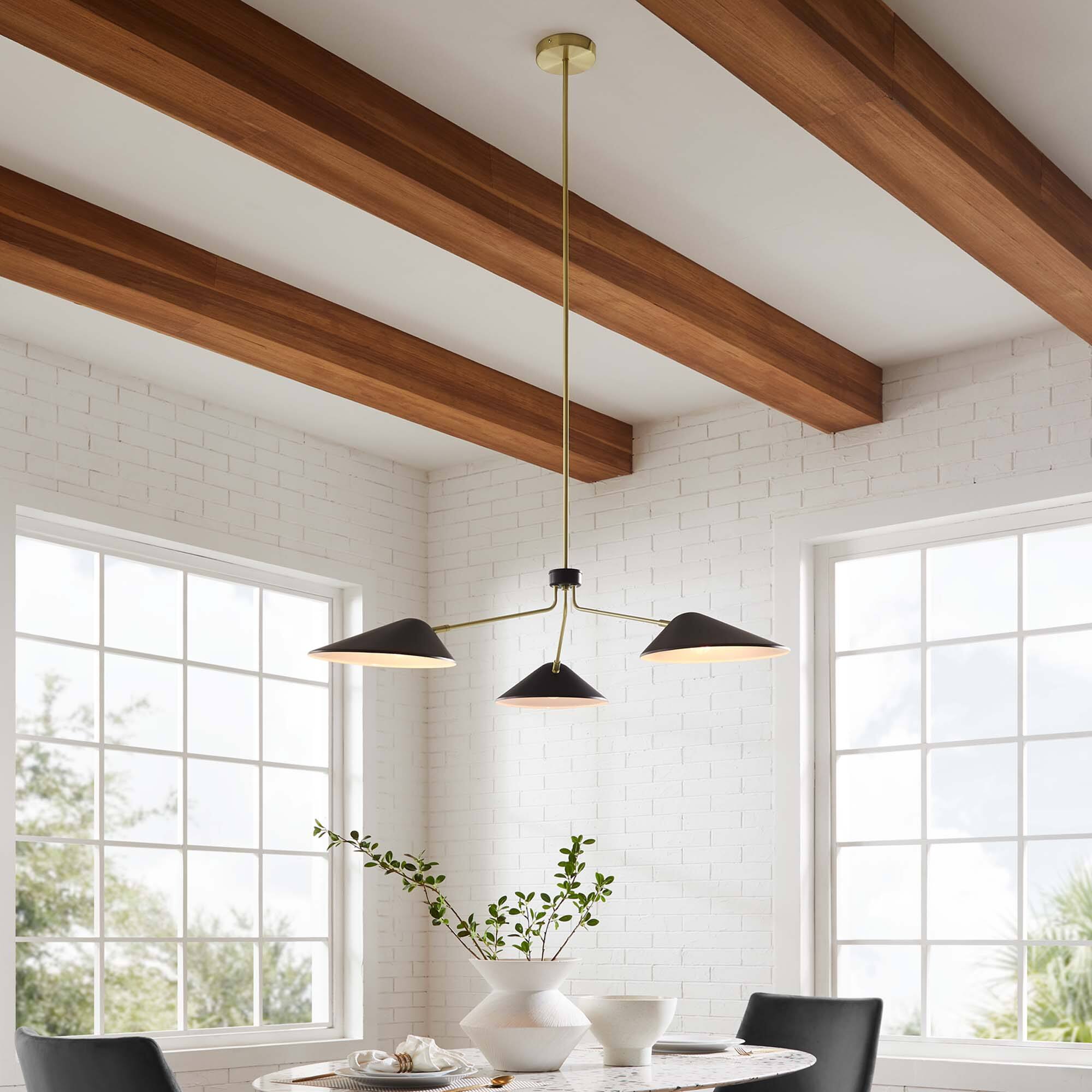 Front. Modway - Journey 3-Light 14" Arm Pendant by Modway - Black.