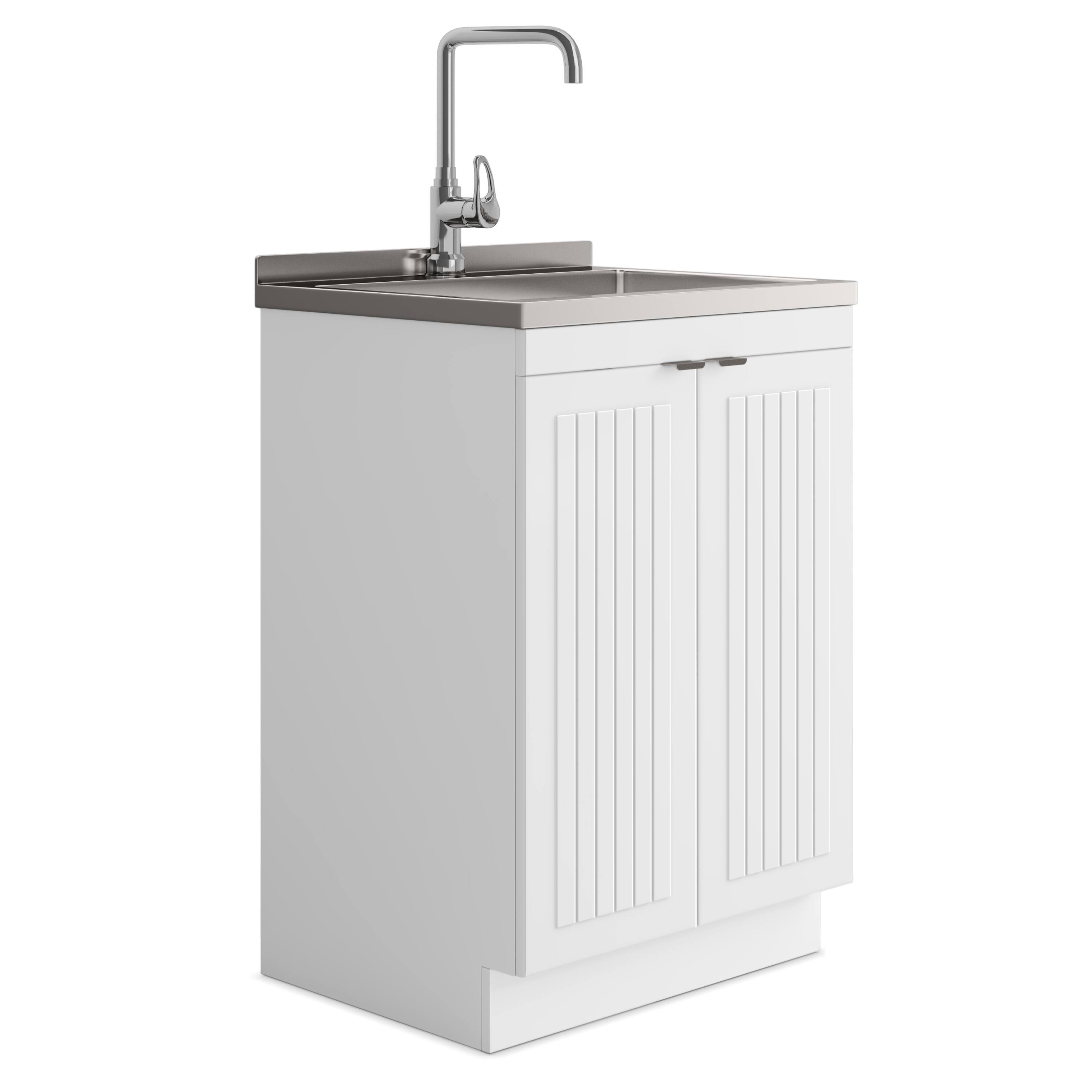 Front. Simpli Home - Murphy All-In-One 24-inch Laundry Utility Sink and Cabinet - Pure White.