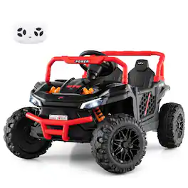 Costway - 12V Kids Ride on Truck with Parental Remote 3 Speeds & Reverse Forward Function - Red
