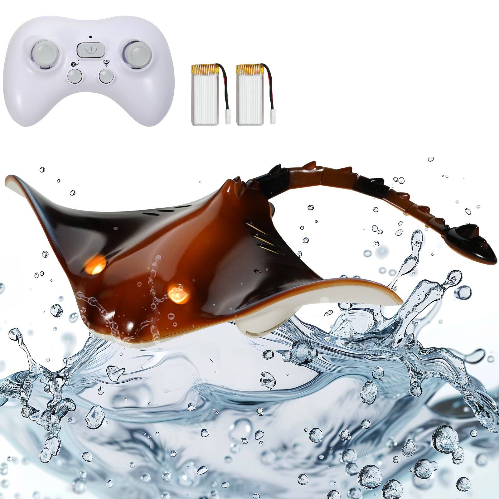 Front. Glintex - RC Manta Ray Toy 2.4GHz High Simulation Remote Control Ray with Light, 2 Batteries, Pool Bathtub Toy for Kids 6+.