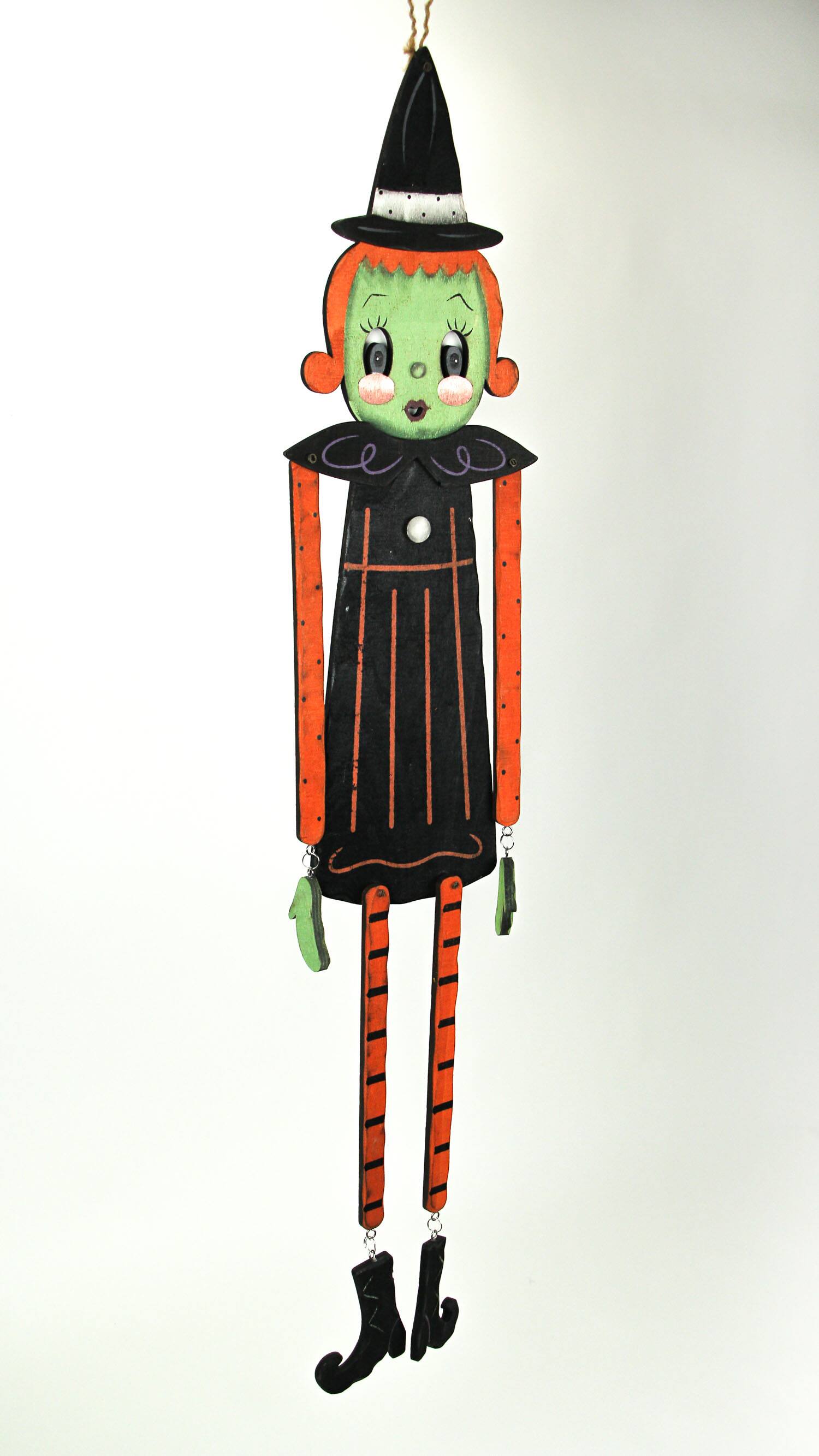 Alt View 1. Transpac - Johanna Parker Pumpkin Peeps Wooden Halloween Witch Wall Hanging Door Decor Art - Green.