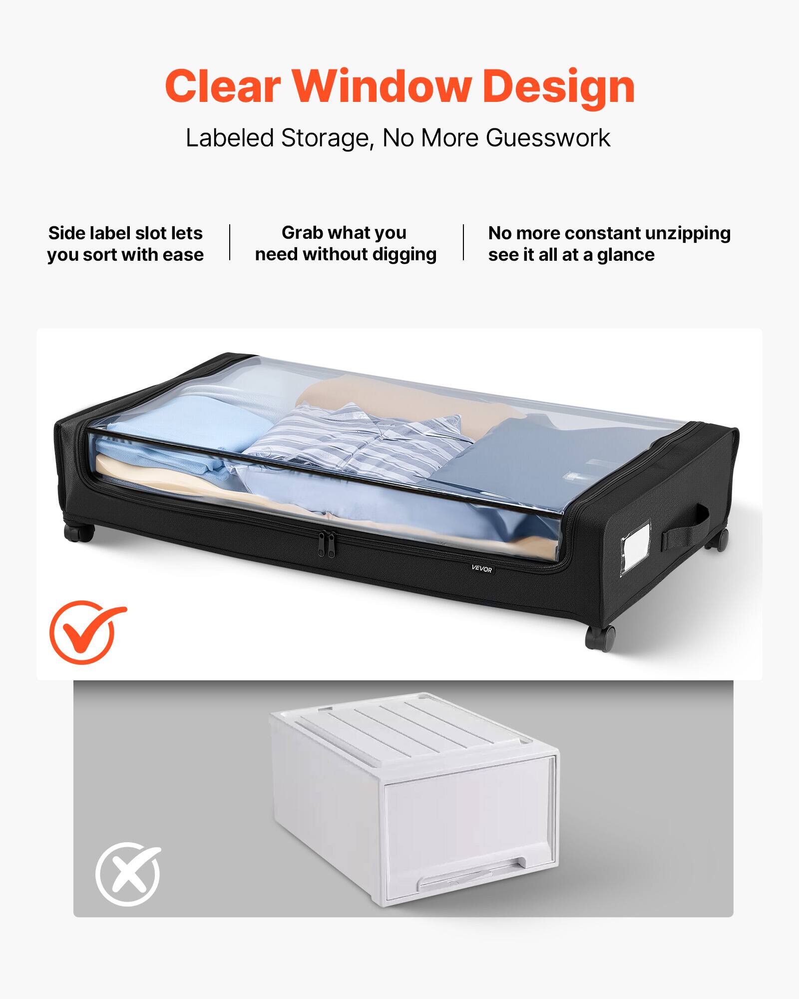 Clear Window Design  
Labeled Storage, No More Guesswork  

- Side label slot lets you sort with ease  
- Grab what you need without digging  
- No more constant unzipping, see it all at a glance  

VEVOR