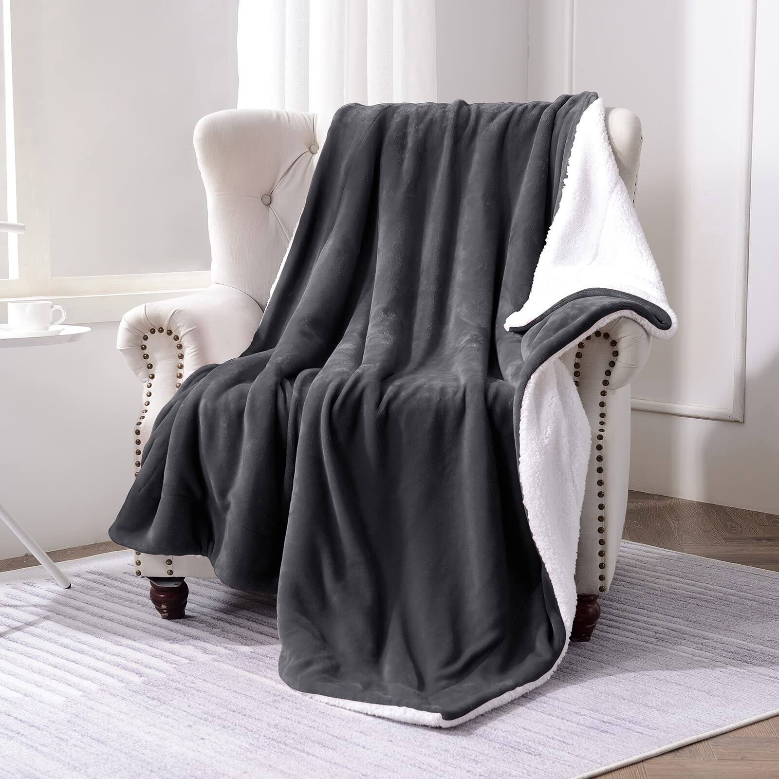 Alt View 1. Refined Abode Design - Sherpa Fleece Throw Blanket Reversible Super Soft Luxurious Plush Size Dark x60 100 Polyester Imported UNIQUE - Purple 50"×60".