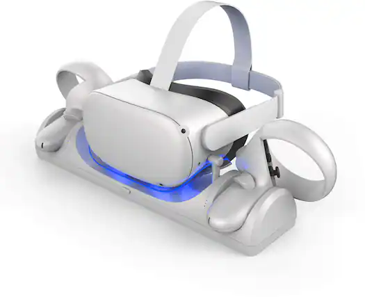Front. PopMarket - VR Accessory: SURGE META Quest 2 VR Charge Dock - White - Multicolor.
