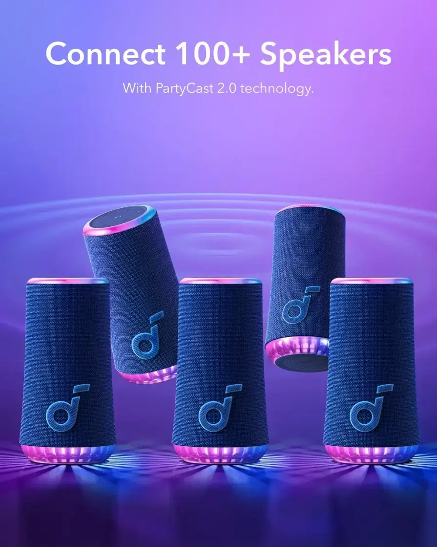 Connect 100+ speakers with PartyCast 2.0 technology.