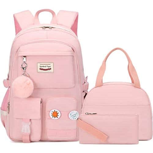 Cozy Serene - School Backpack For With Lunch Box Anime Bookbag Bag Set Teen - Pink