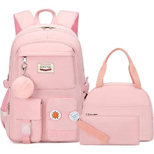 Cozy Serene - School Backpack For With Lunch Box Anime Bookbag Bag Set Teen - Pink