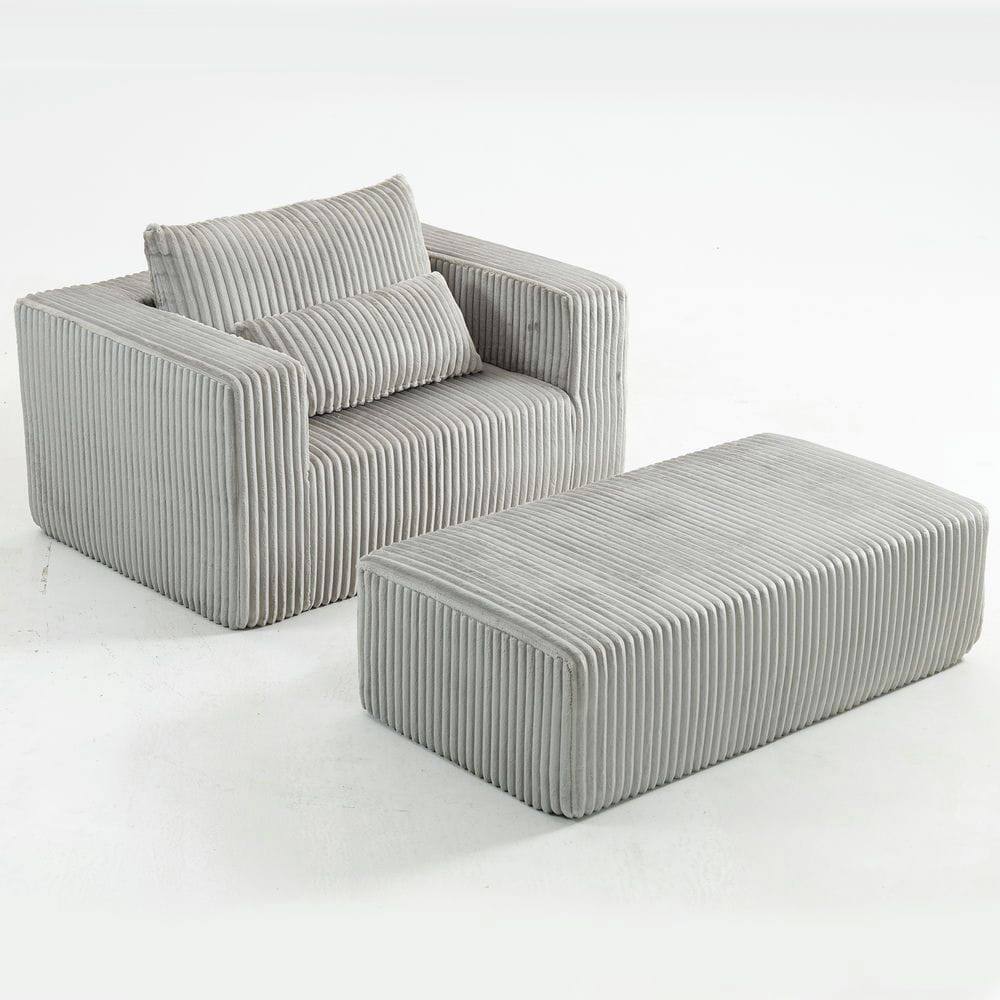 Alt View 7. Kadyn - Oversized All-Foam Corduroy Lounge Chair with Ottoman, Modular Floor Couch, Compressed & Easy Assembly - Gray.