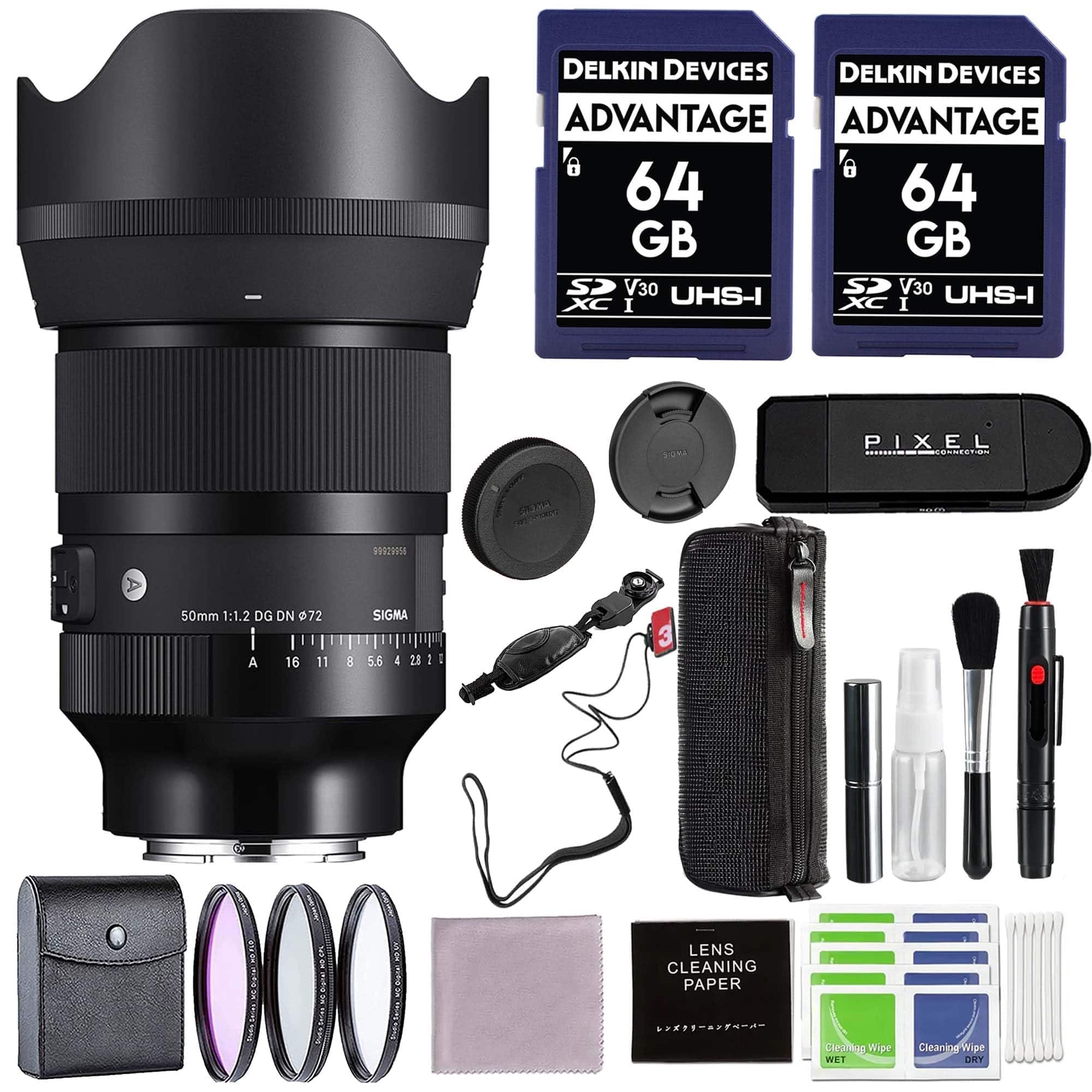 50mm f/1.2 DG DN Art Lens for Sony E-Mount w/ Pixel Advance Accessories Bundle | 316965 | Sigma 50mm f1.2 e Mount - Black