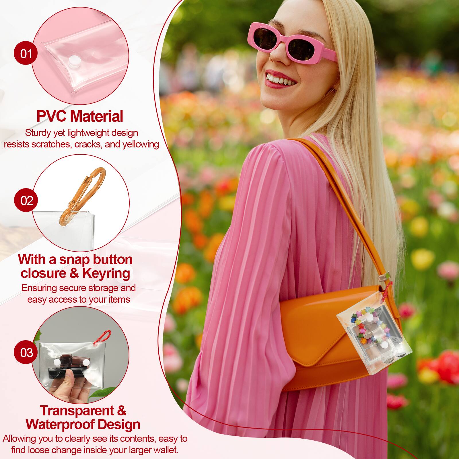 Unique Bargains 3pcs Clear Coin Purse with Snap Hook, 3x4.7in ...