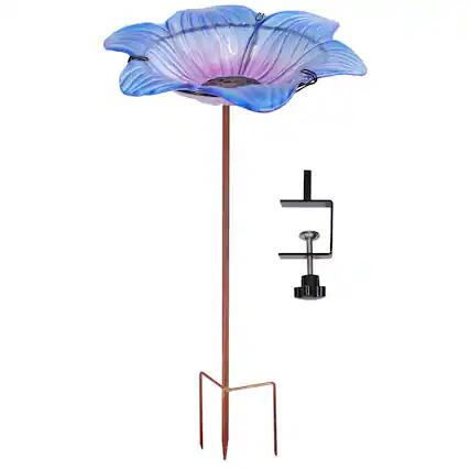 Front. Sunnydaze - Deck-Mounted/Staked Glass Bird Bath - Morning Glory.