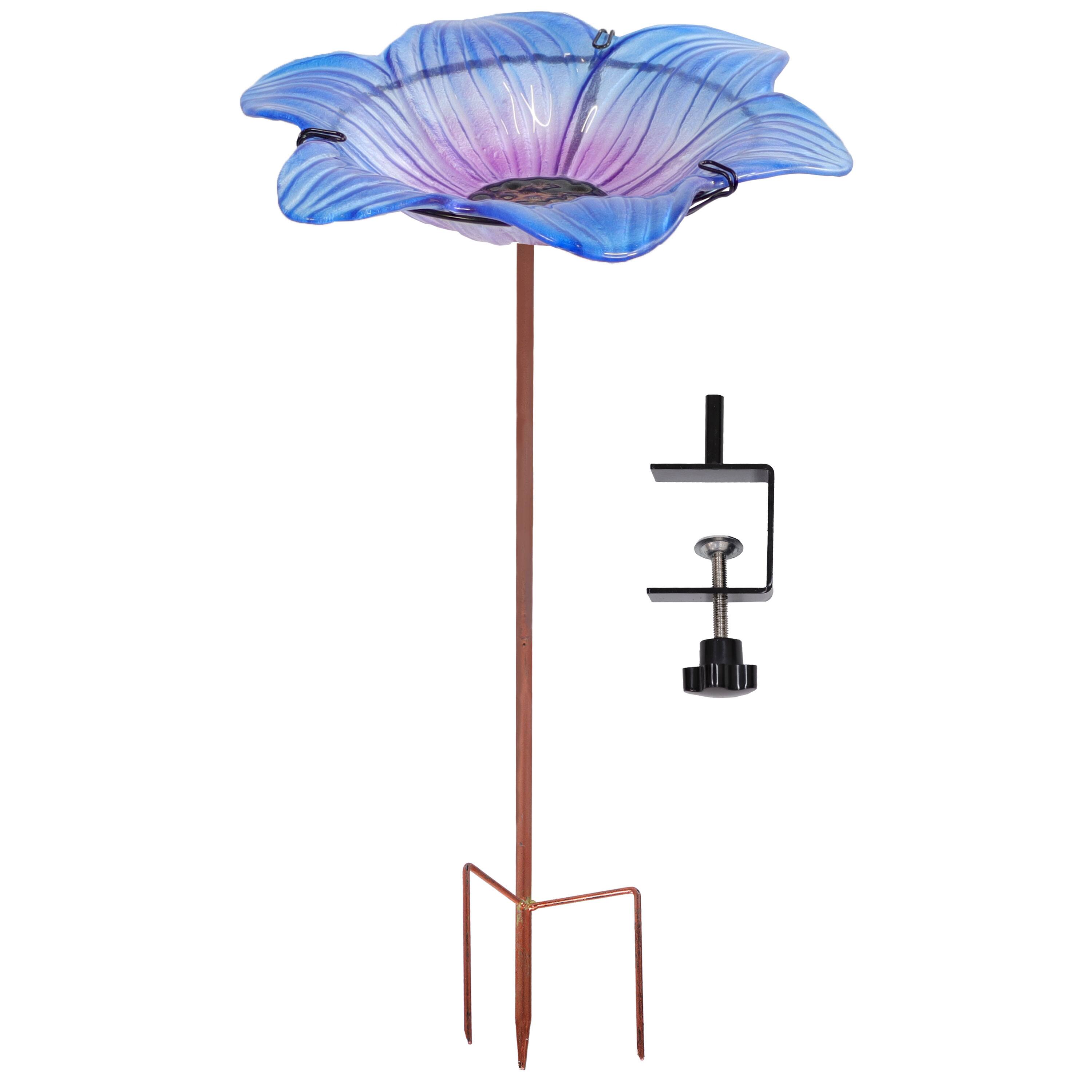 Front. Sunnydaze - Deck-Mounted/Staked Glass Bird Bath - Morning Glory.