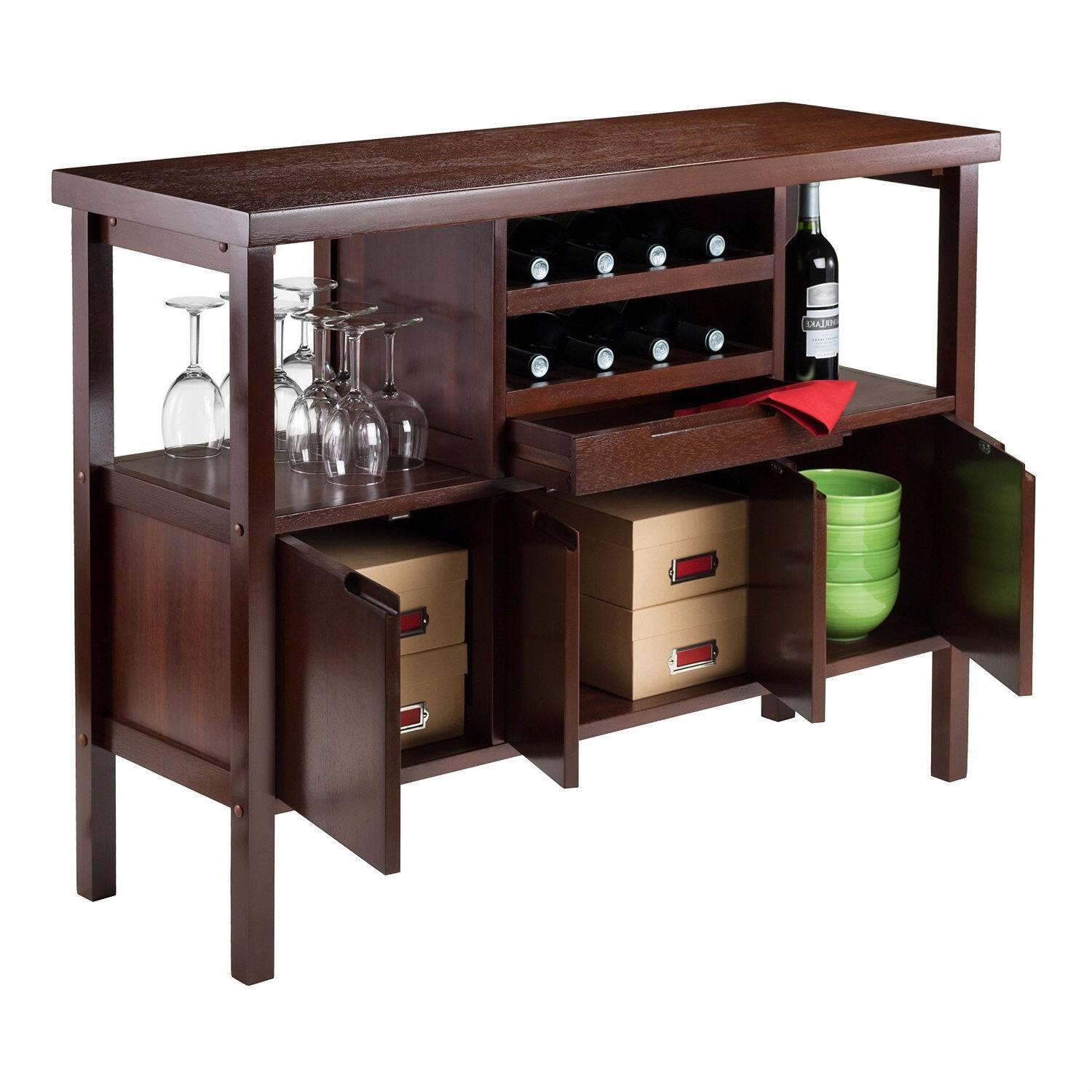 Angle. Hivvago - Sideboard Buffet Table Wine Rack in Brown Wood Finish - Brown.