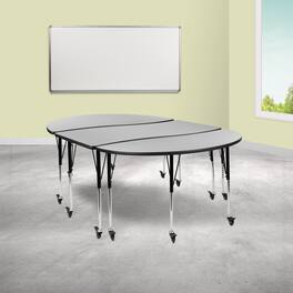 Emma + Oliver - 3 Mobile Piece 86" Oval Wave Collaborative Grey Adjustable Activity Table Set - Gray