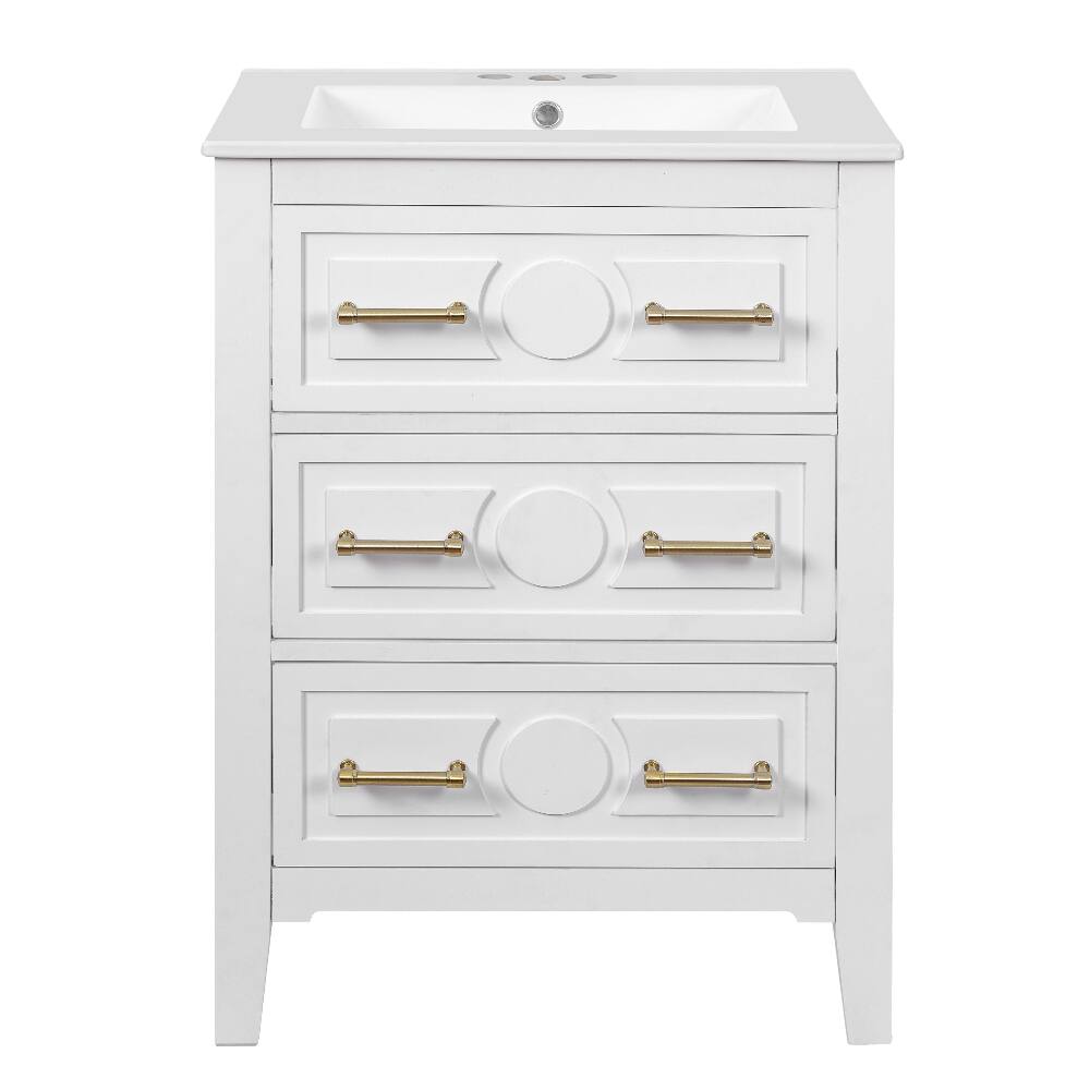 Alt View 8. Loheer - Loheer 24 inch bathroom vanity with sink White Freestanding Single Vanity Solid Wood Frame - White.