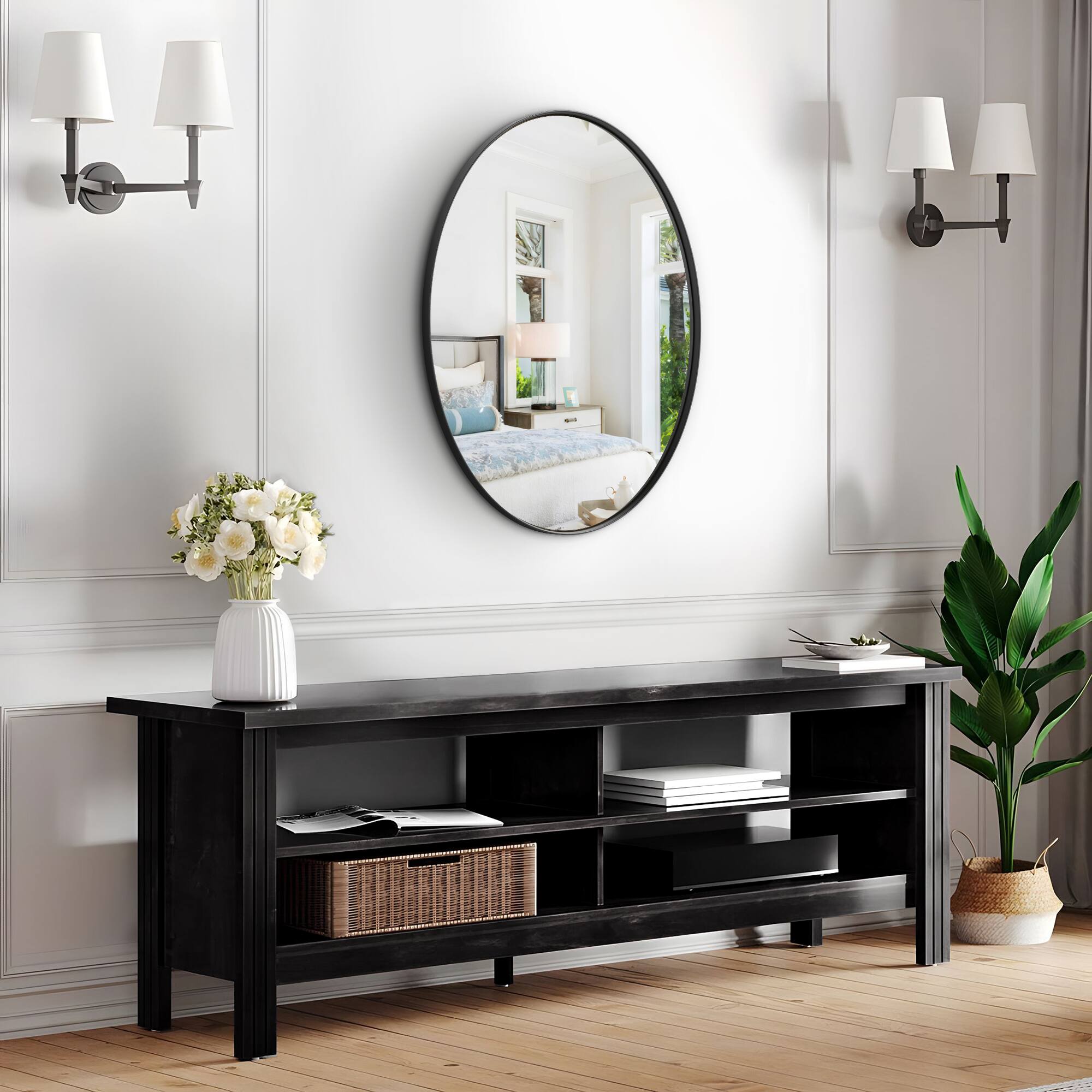 Alt View 3. PAIHOME - Rust-Resistant Oval Bathroom Mirror Iron Frame Wall Mirror, HD Glass & Easy Hang - Distortion-Free Vanity Mirror - Black-22x30 Inch.