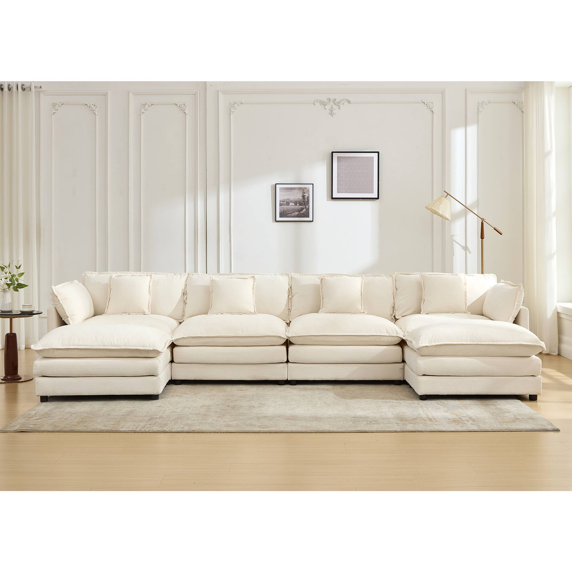 Alt View 6. KERDOM - 149 inch Chenille U-Shape Couch with Pillows, Big Family Deep Seat Modular Sofa with 2 Ottomans, Extra Large with Chaise - Beige.