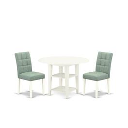 East West Furniture - 3 Piece Dining Room Table Set consists A Wood Dining Table - White