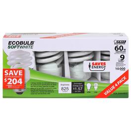 FEIT ELECTRIC - Feit Ecobulb 13 W A19 1.52 in. D X 3.6 in. L CFL Bulb Soft White Utility 2700 K 4 pk