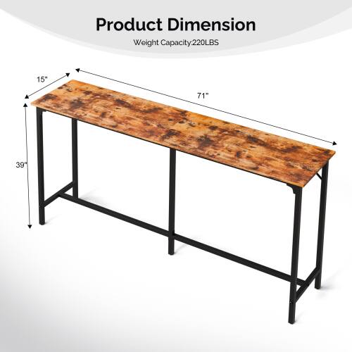 Product Dimension  
Weight Capacity: 220LBS  
15" x 71" x 39"