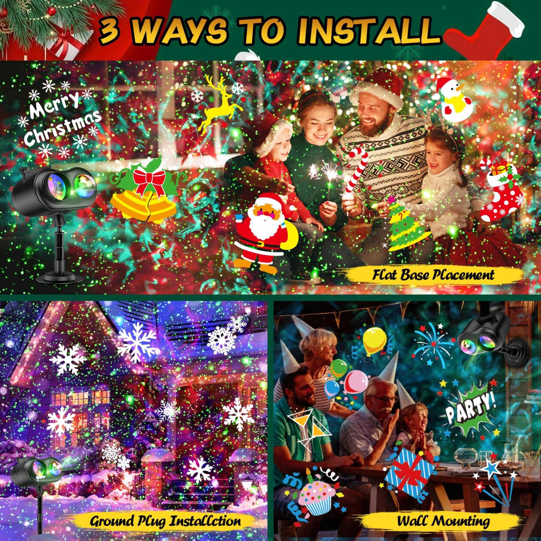 3 WAYS TO INSTALL

Merry Christmas

Flat Base Placement

Ground Plug Installation

Wall Mounting