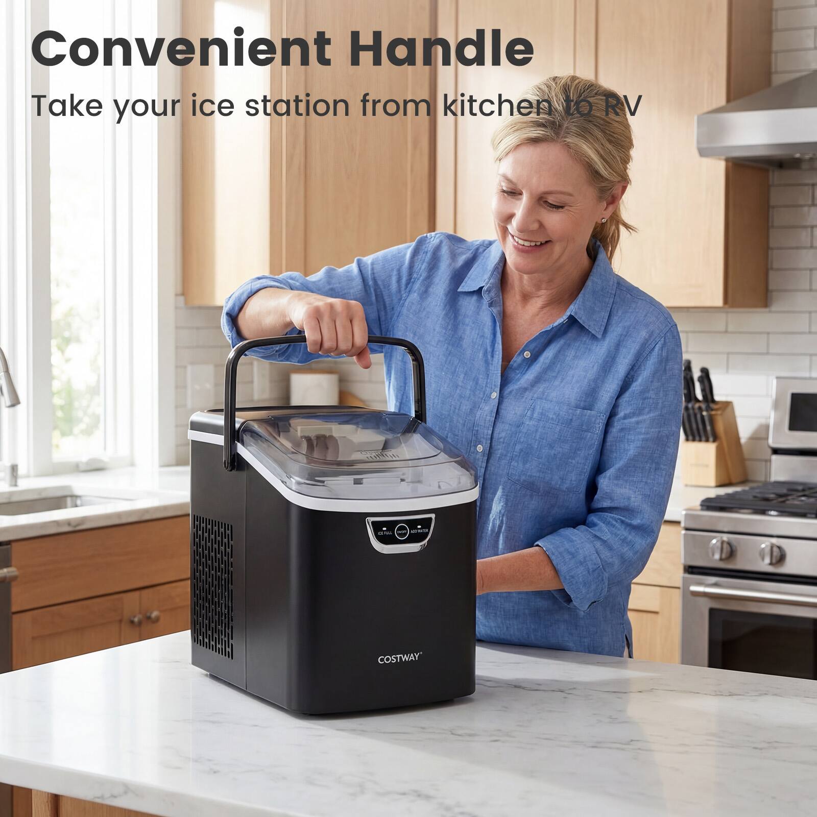 Convenient Handle  
Take your ice station from kitchen to RV  

COSTWAY