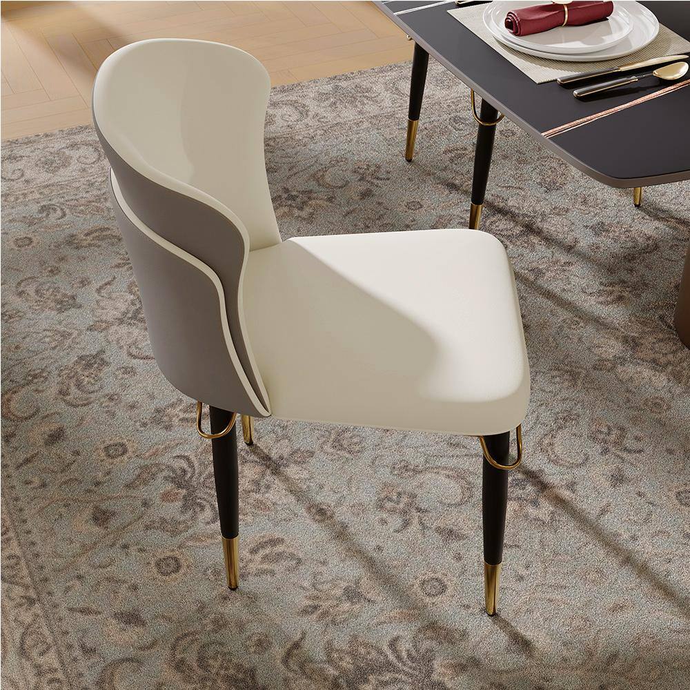 Back. POVISON - Modern Upholstered Dining Chairs Set of 2, Wingback Leather Side Chairs, Gray & Beige - Gray & Beige.