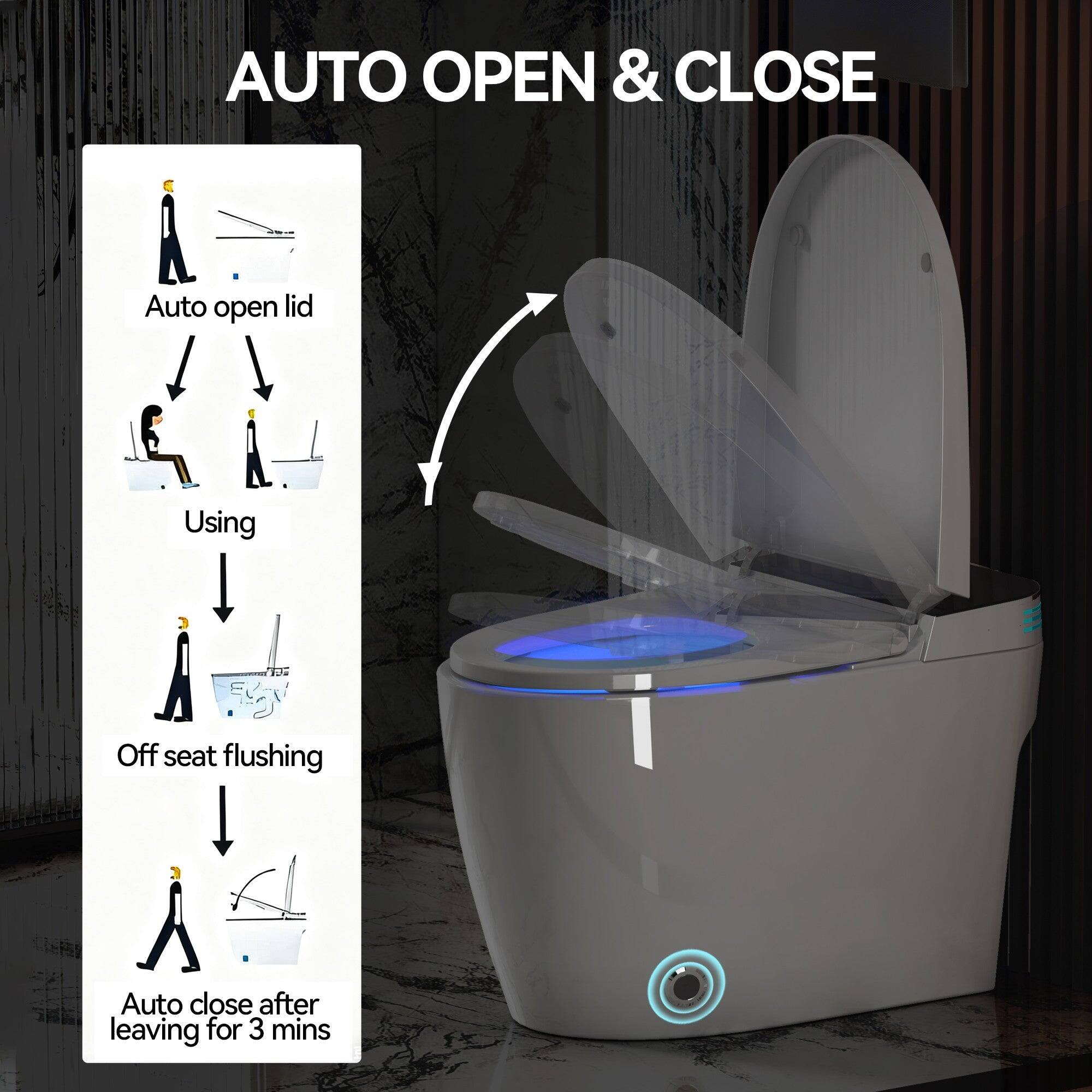 AUTO OPEN & CLOSE

- Auto open lid
- Using
- Off seat flushing
- Auto close after leaving for 3 mins