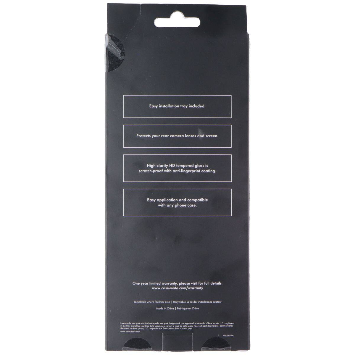 Easy installation tray included. Protects your rear camera lenses and screen. High-clarity HD tempered glass is scratch-proof with anti-fingerprint coating. Easy application and compatible with any phone case. One year limited warranty, please visit for full details: www.case-mate.com/warranty
