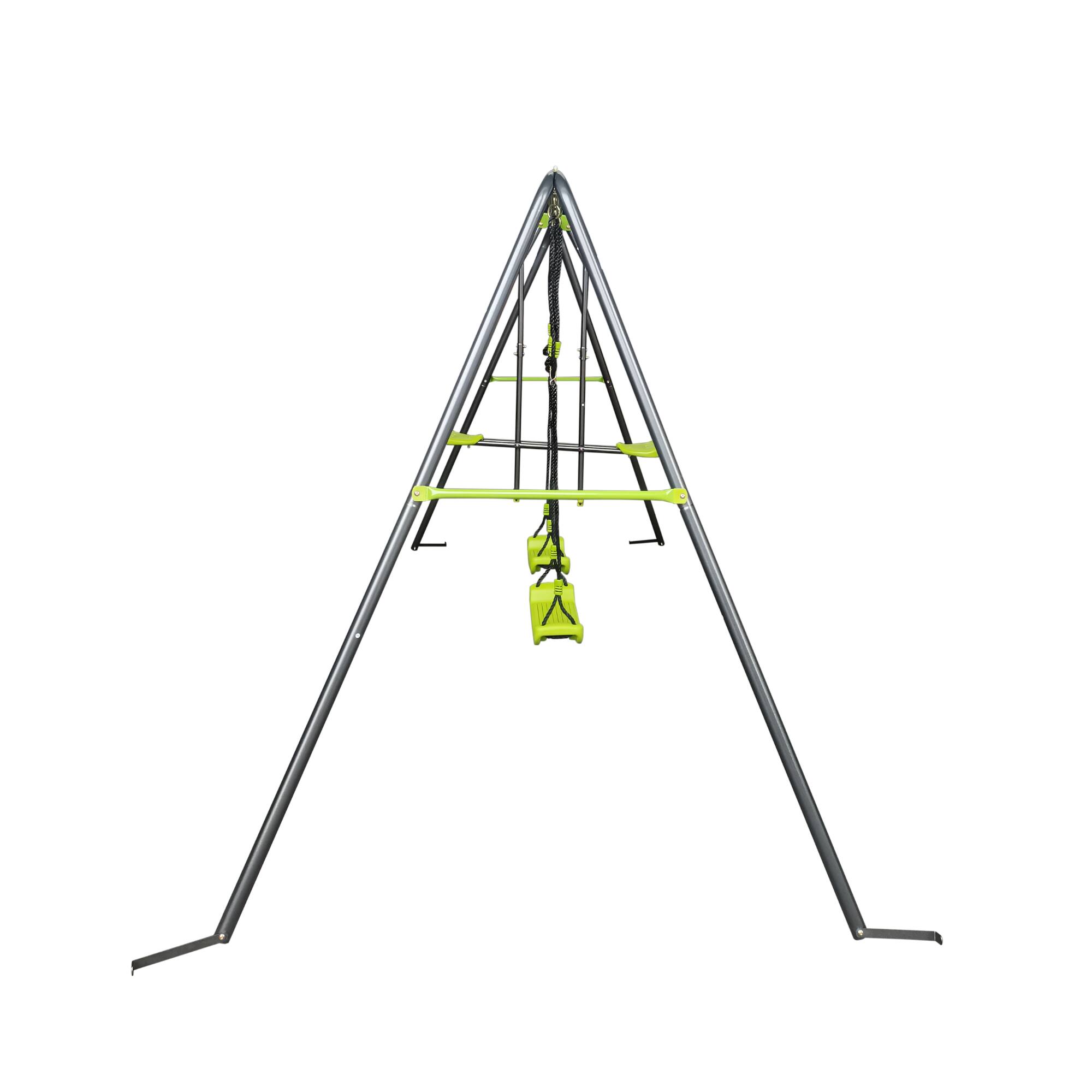 Alt View 4. Loheer - 11.16 ft Metal Swing Set with Face-to-Face Glider and 2 Belt Swings for Backyard - Lime green.