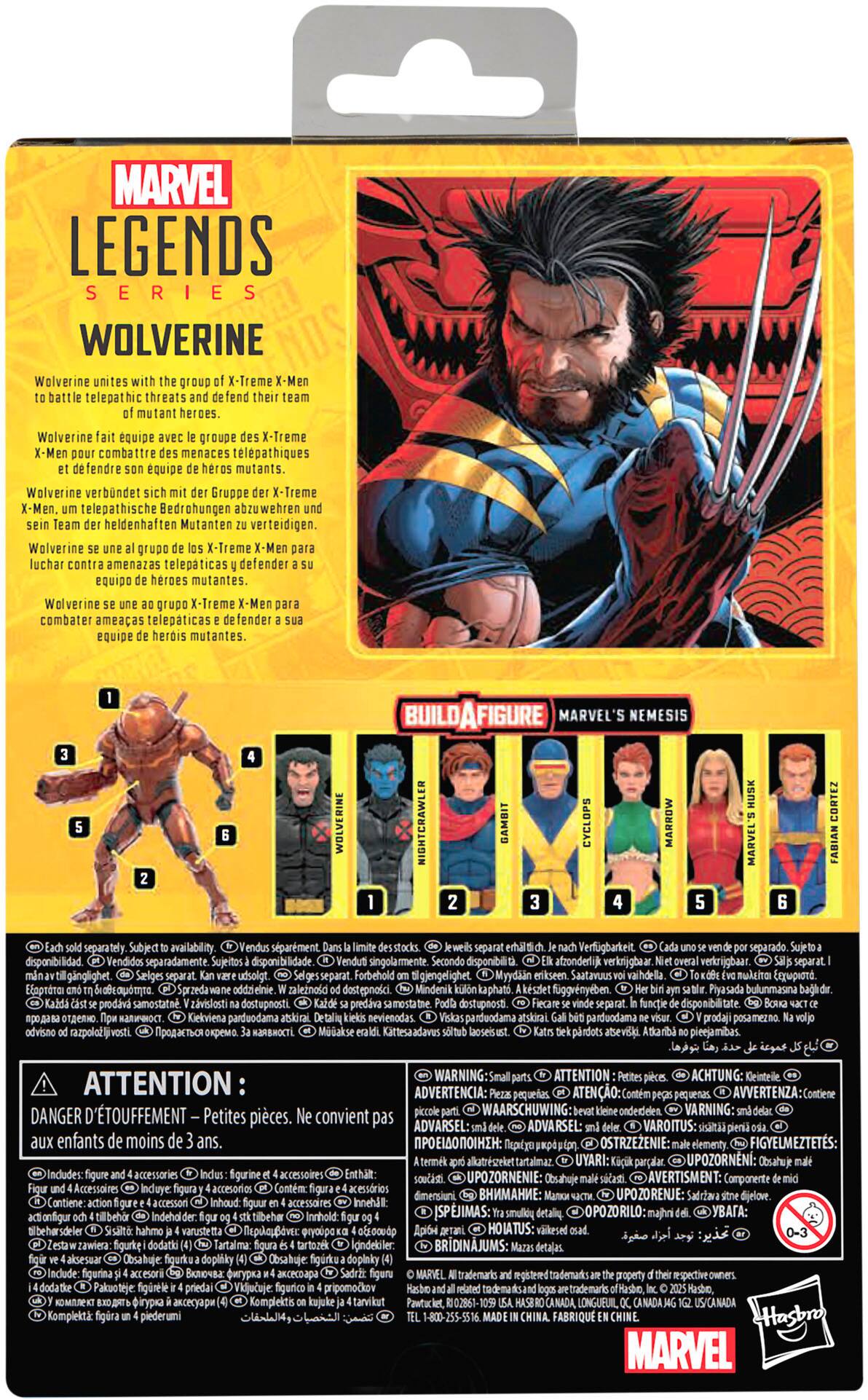 MARVEL LEGENDS SERIES WOLVERINE
Wolverine unites X-Treme X-Men to face telepathic threats and defend mutant heroes. Wolverine is part of the X-Treme X-Men team that combats menaces telepathiques and defends the group of mutants. Wolverine is a member of the X-Treme X-Men team. He fights against telepathic dangers and defends the heroic mutants. Wolverine is part of the X-Treme team that battles ameaas telepticas and defender equipo hroes mutantes. Marvel's nemesis Wolverine is available separately.