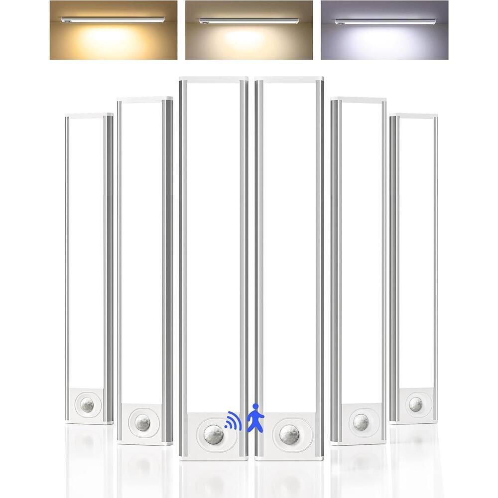 Front. ACJPR - 6-Pack Under Cabinet LED Motion Sensor Lights, 8” Rechargeable, Dimmable, 3 Color Temps, Battery Operated, Indoor, for K.