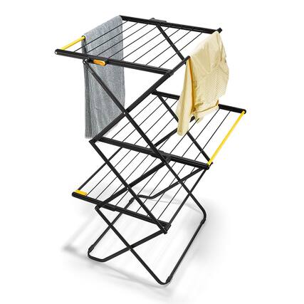 Front. Joseph Joseph - AirFrame Clothes Drying Rack with Long Garment Hanging Rails - Black.