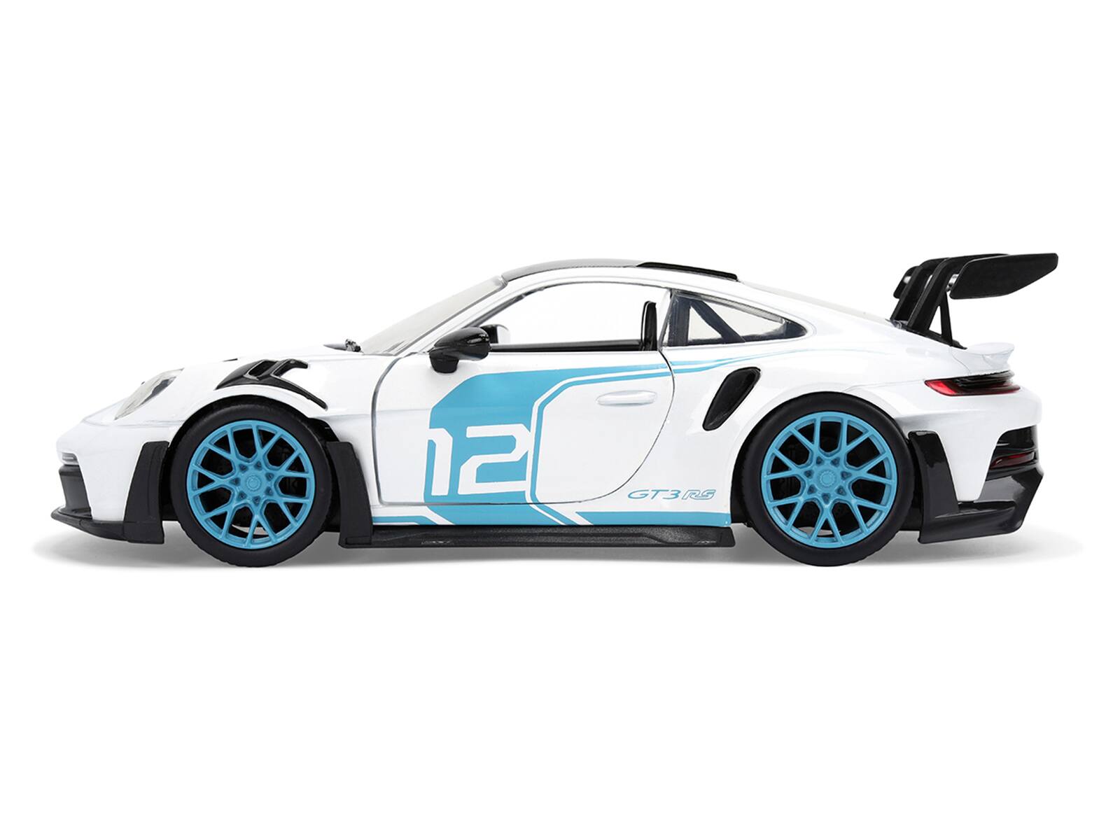Porsche 911 GT3 RS (992) #12 White with Blue Stripes and Carbon