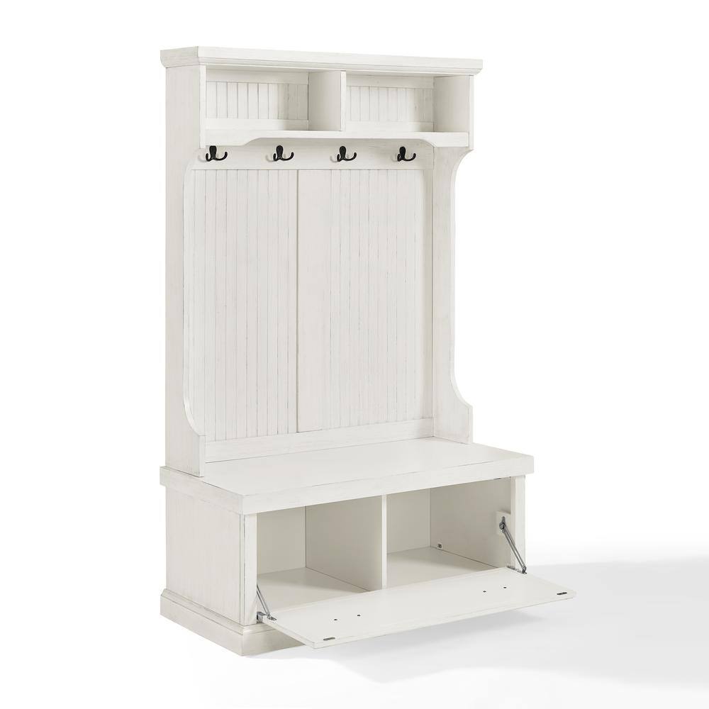 Back. Crosley Furniture - Seaside Hall Tree - Distressed White.