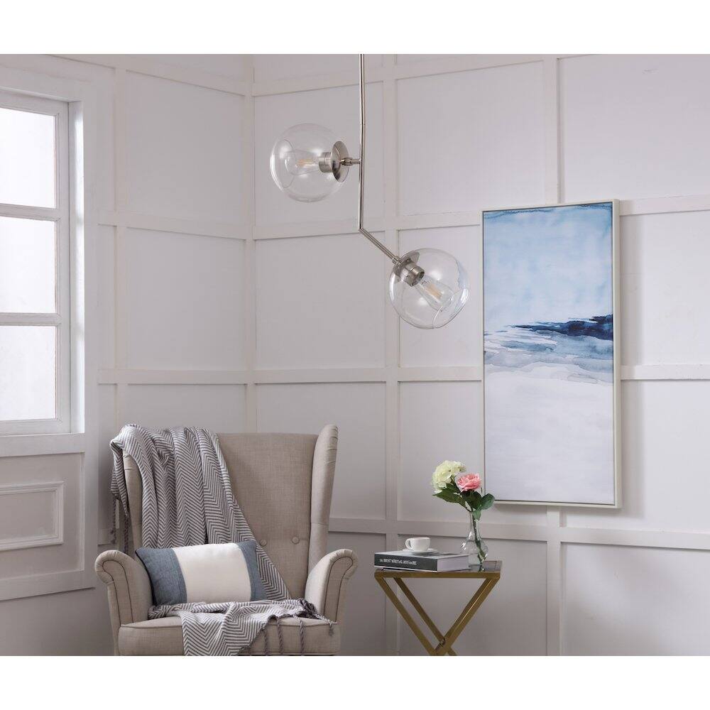 Angle. Living District - Ryland 2 Light Chrome And Clear Glass Pendant - Chrome And Clear Glass.