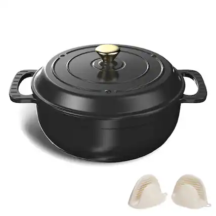 Front. Winado - 6QT Dutch Oven Enameled Cast Iron Bread Oven with Moisture-Lock Lid for Sourdough Baking & Cooking, Oven & Stovetop Safe - Black.