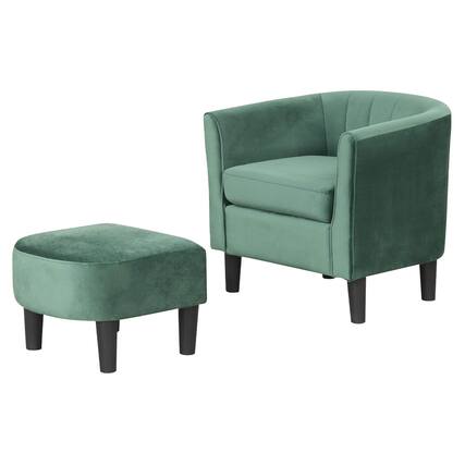 Front. Costway - Costway Barrel Chair with Ottoman Footrest Curved Backrest Armrests Removable Seat Cushion - Green.