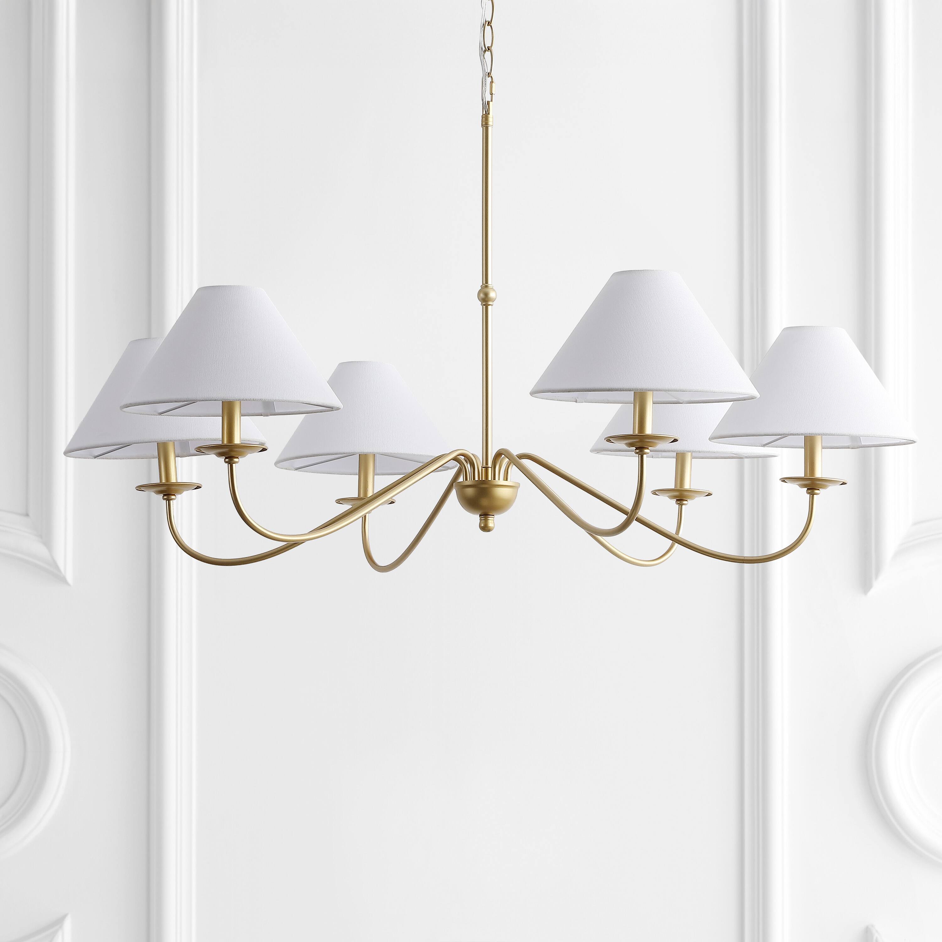 Alt View 5. Jonathan Y - Phoebe 41.5" 6-Light Grand French Country Adjustable Swooping Arm Candle-Style Metal LED Chandelier, Gold Painting - Gold Painted.