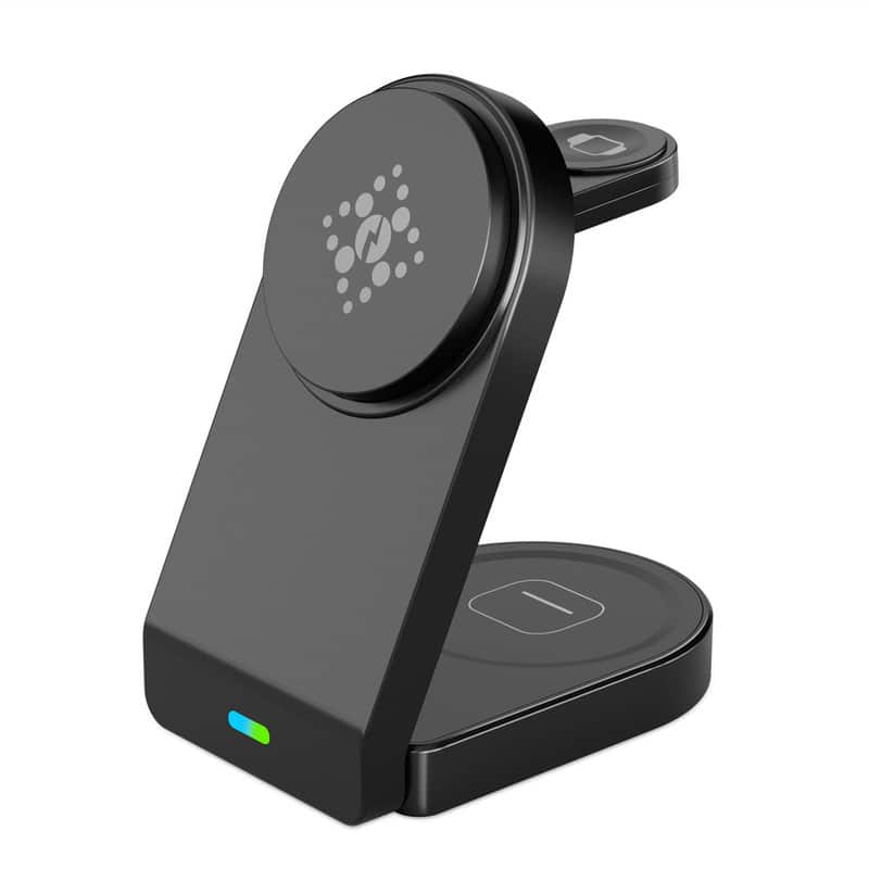 RISOKEYS - MagSafe Foldable 3-in-1 Wireless Charger - Qi2 Wireless Charging Stand for Phones, 15W Power Adapter - Black