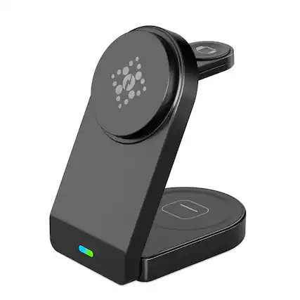 Front. RISOKEYS - MagSafe Foldable 3-in-1 Wireless Charger - Qi2 Wireless Charging Stand for Phones, 15W Power Adapter - Black.